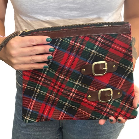 Vintage tartan wool clutch - red plaid with buckle accents- - Picture 1 of 7